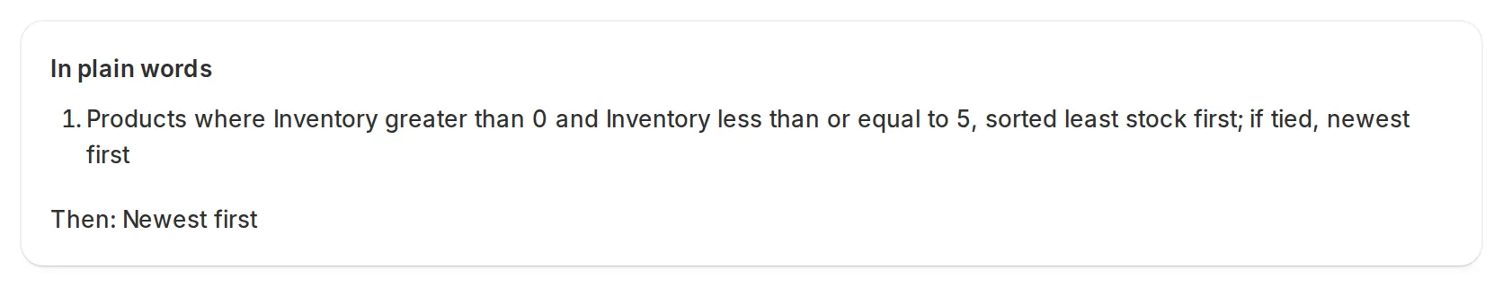 Strategy editor showing the In plain words summary of the rules